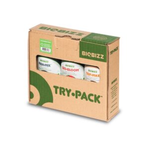 BioBizz Try Pack Outdoor con Bio-Grow, Bio-Bloom y Top-Max para cultivo de cannabis en exterior.