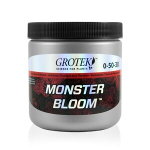 Grotek Monster Bloom, estimulador de floración en polvo NPK 0-50-30 para potenciar el desarrollo de cogollos.