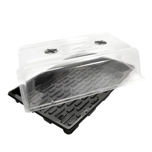 Propagador completo (58 x 37 x 23 cm) con bandeja rígida y cubierta transparente con ventilación para germinación de semillas.