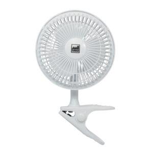 Ventilador de clip 15 cm (13 W) blanco con pinza para ventilación en armarios de cultivo interior.