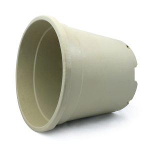 Maceta redonda blanca de 17 L, 30 × 30 cm.