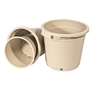 Maceta redonda blanca de 35 × 35 cm y 27 litros para cultivo.