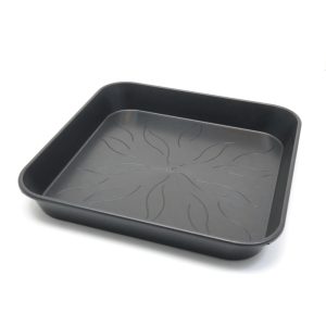 Plato cuadrado 29 × 29 cm negro para macetas de cultivo.