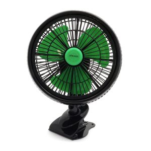 Ventilador clip oscilante Dynamic Pro-Vent 25 cm con aspas verdes.