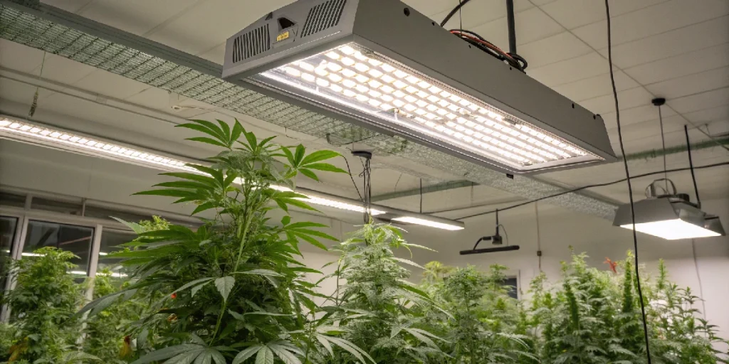 Comparativa visual entre armario de cultivo con iluminación LED y armario con iluminación HPS