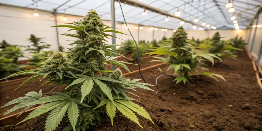 Plantas de cannabis cultivadas en interior de invernadero, relacionadas con semillas de colección