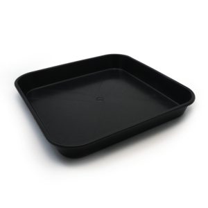 Plato cuadrado negro 23x23 cm para macetas.